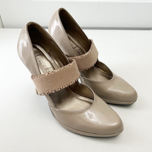 Sam & Libby Mary Jane Platform Heels Nude Beige Patent Faux Leather Size 8 - Picture 3 of 16